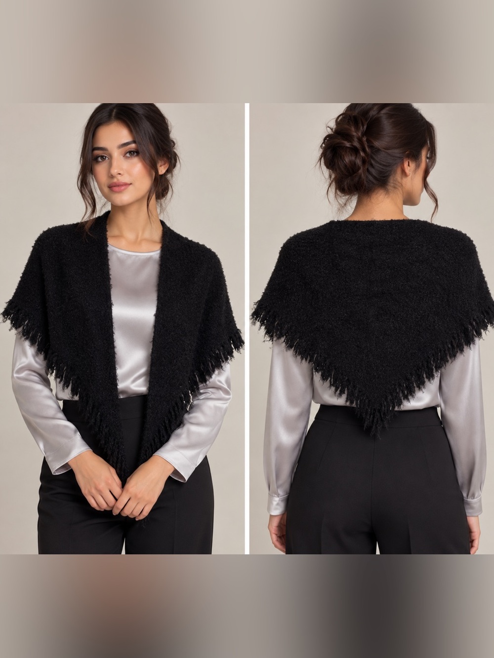Anna & Ava Black Fringe Knit Wrap scarf